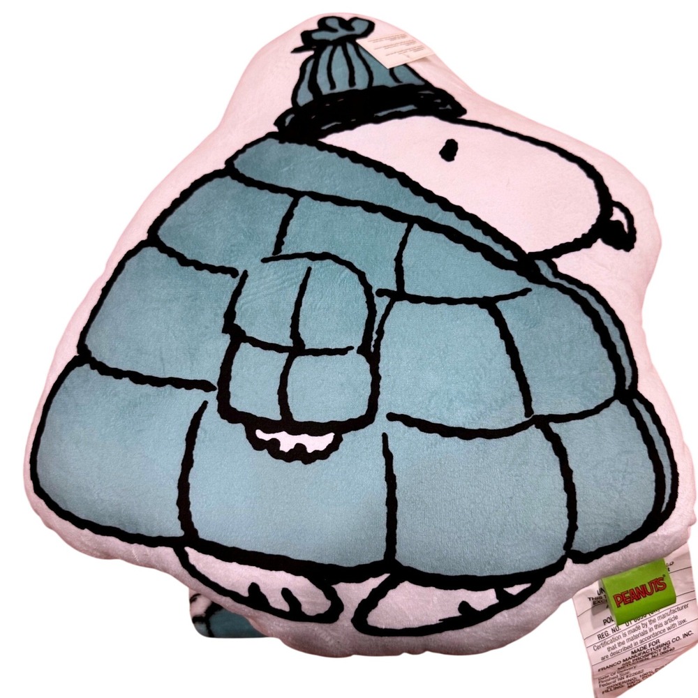 Snoopy NWT Peanuts Pillow Throw Blanket Set Cozy Plush Gift‎ Puffer Coat Blue